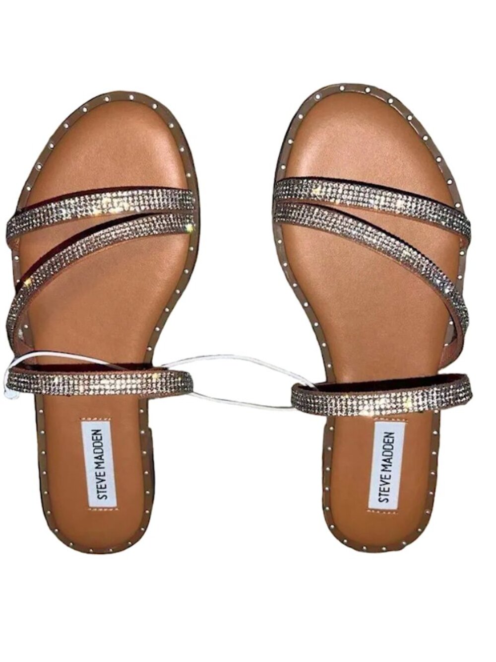 Steve Madden Slip-On 3-Band Sandals, Rhinestone & Silver Studded LOOMI Sz 10